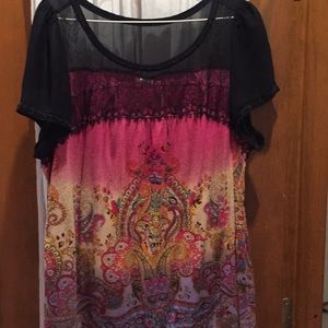 Multicolor round neck short sleeve top